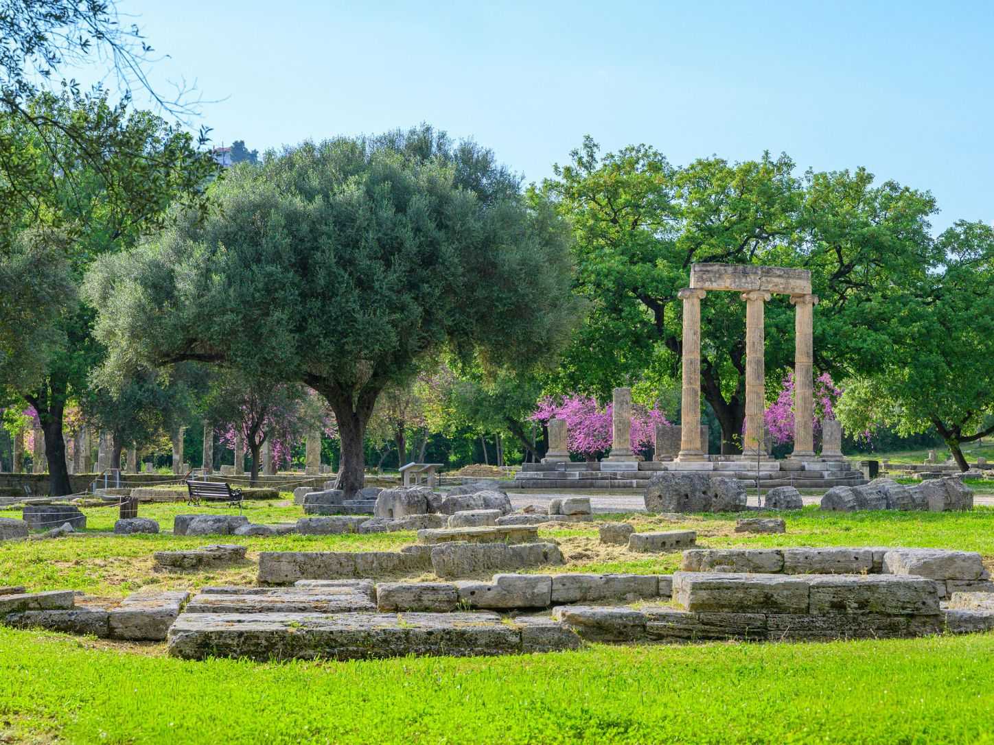 The Philippeion at Ancient Olympia among olive trees in the Peloponnese
