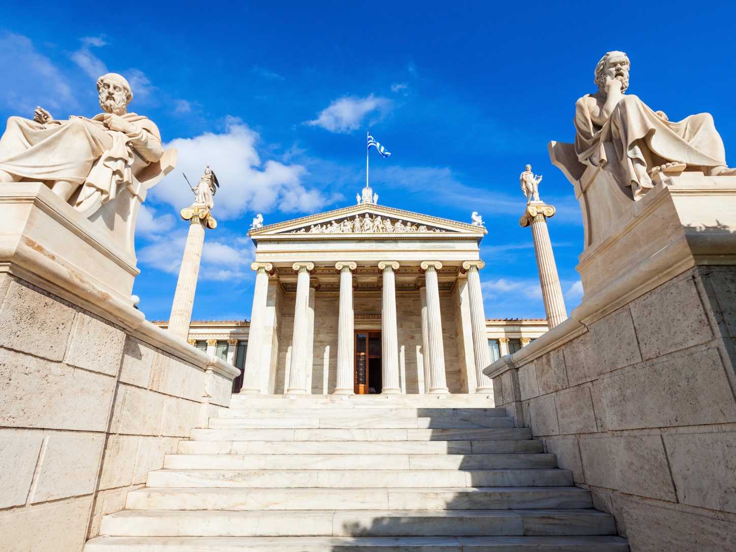 The Academy of Athens with the marble statues of Plato and Socrates